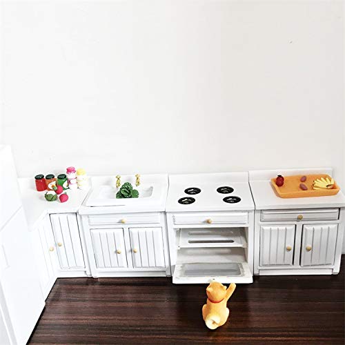 SXFSE Dollhouse Decoration Accessories,1:12 Dollhouse Miniature Furniture Wooden Kitchen Cabinet Set Freely Combined (White) - Image 4